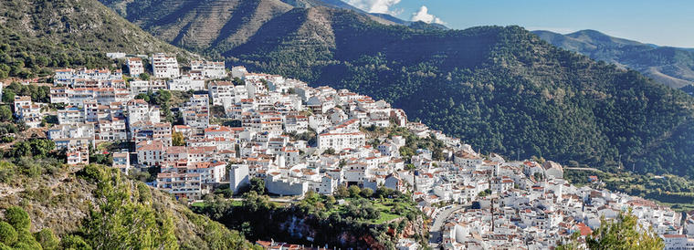 View of town and surrounding countryside, Ojen, Malaga Province, Andalusia, Spain